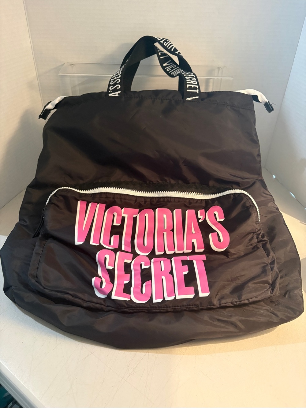 Victoria's Secret Black Backpack with Pink Logo